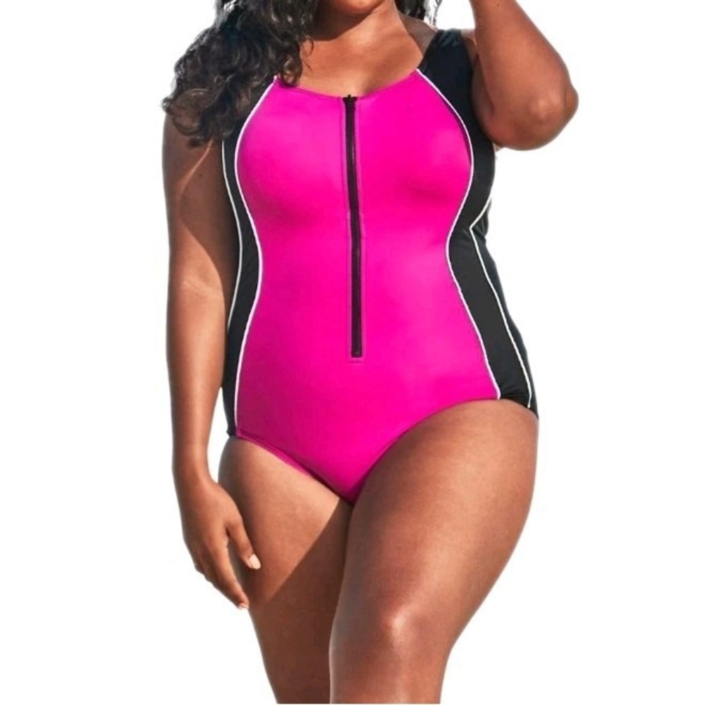 Swimsuits For All Womens Chlorine Resistant Colorblock Black Pink Sz 30 NEW NWT